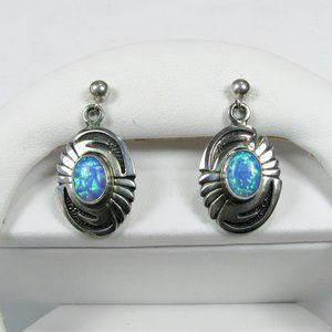 Sterling Silver & Blue Opal Earrings